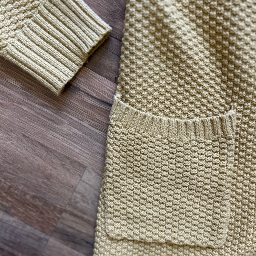 Max studios mustard yellow open front cardigan waffle knit large - Picture 5 of 5